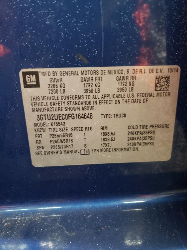 2015 GMC Sierra VIN 3GTU2UEC0FG164648 Copart auction photo, front end / side damage thumbnail 12