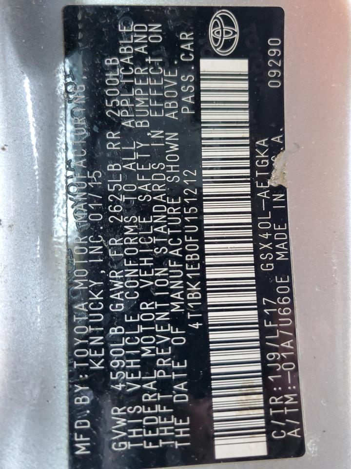 2015 Toyota Avalon VIN 4T1BK1EB0FU151212 Copart auction photo, front end / rear end damage thumbnail 12