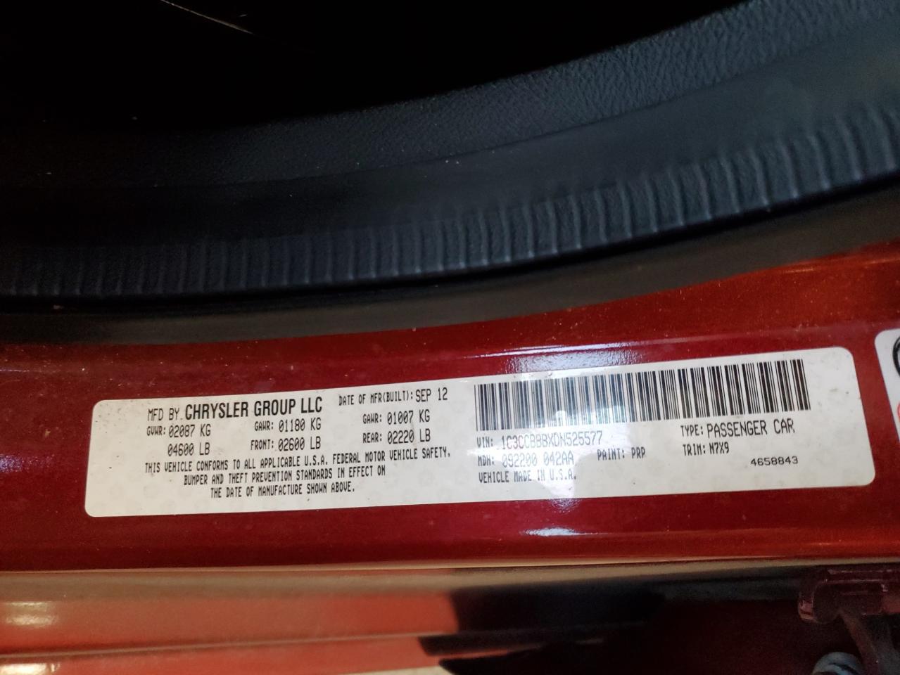 2013 Chrysler 200 VIN 1C3CCBBBXDN525577 Copart auction photo, front end / side damage thumbnail 14