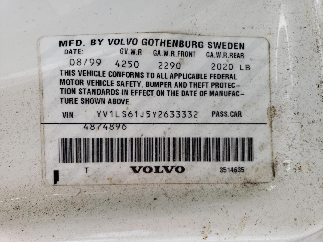 2000 Volvo S70 VIN YV1LS61J5Y2633332 Copart auction photo, front end / minor dent/scratches damage thumbnail 12