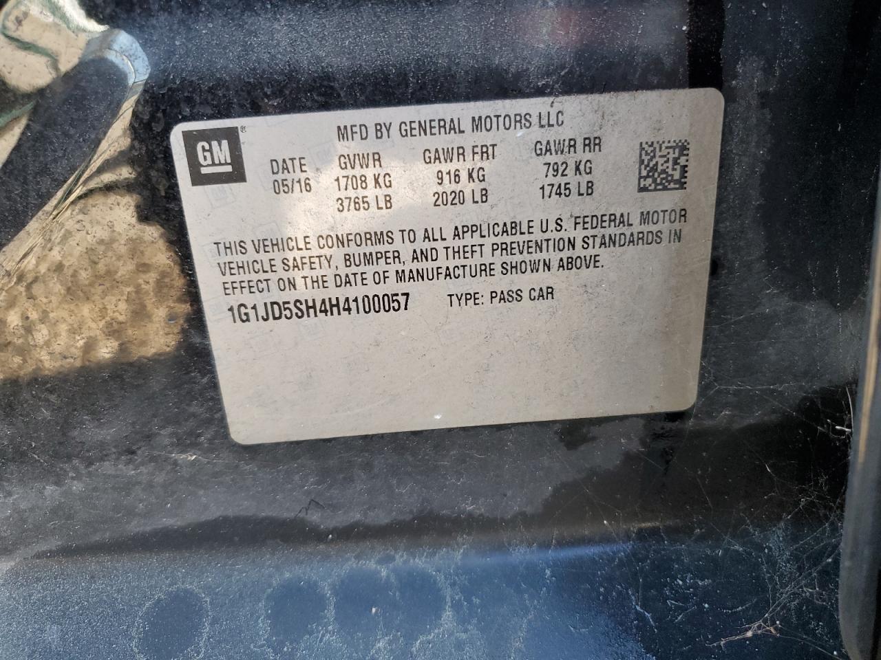 2017 Chevrolet Sonic VIN 1G1JD5SH4H4100057 Copart auction photo, side / mechanical damage thumbnail 12