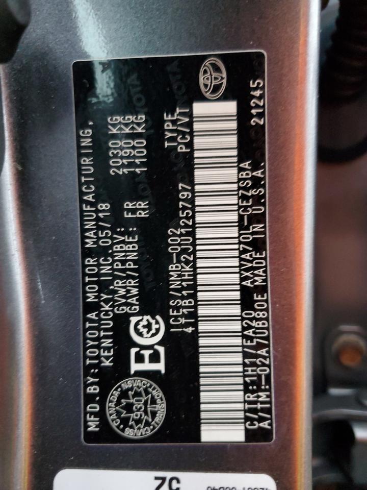 2018 Toyota Camry VIN 4T1B11HK2JU125797 Copart auction photo, rear end damage thumbnail 13