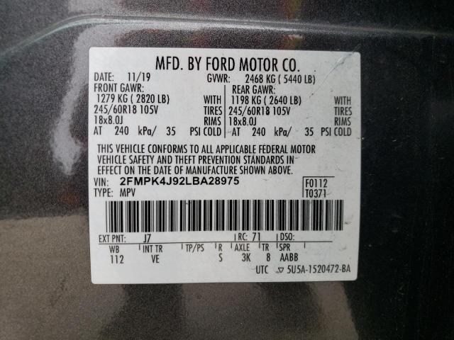 2020 Ford Edge VIN 2FMPK4J92LBA28975 Copart auction photo, front end / rear end damage thumbnail 13