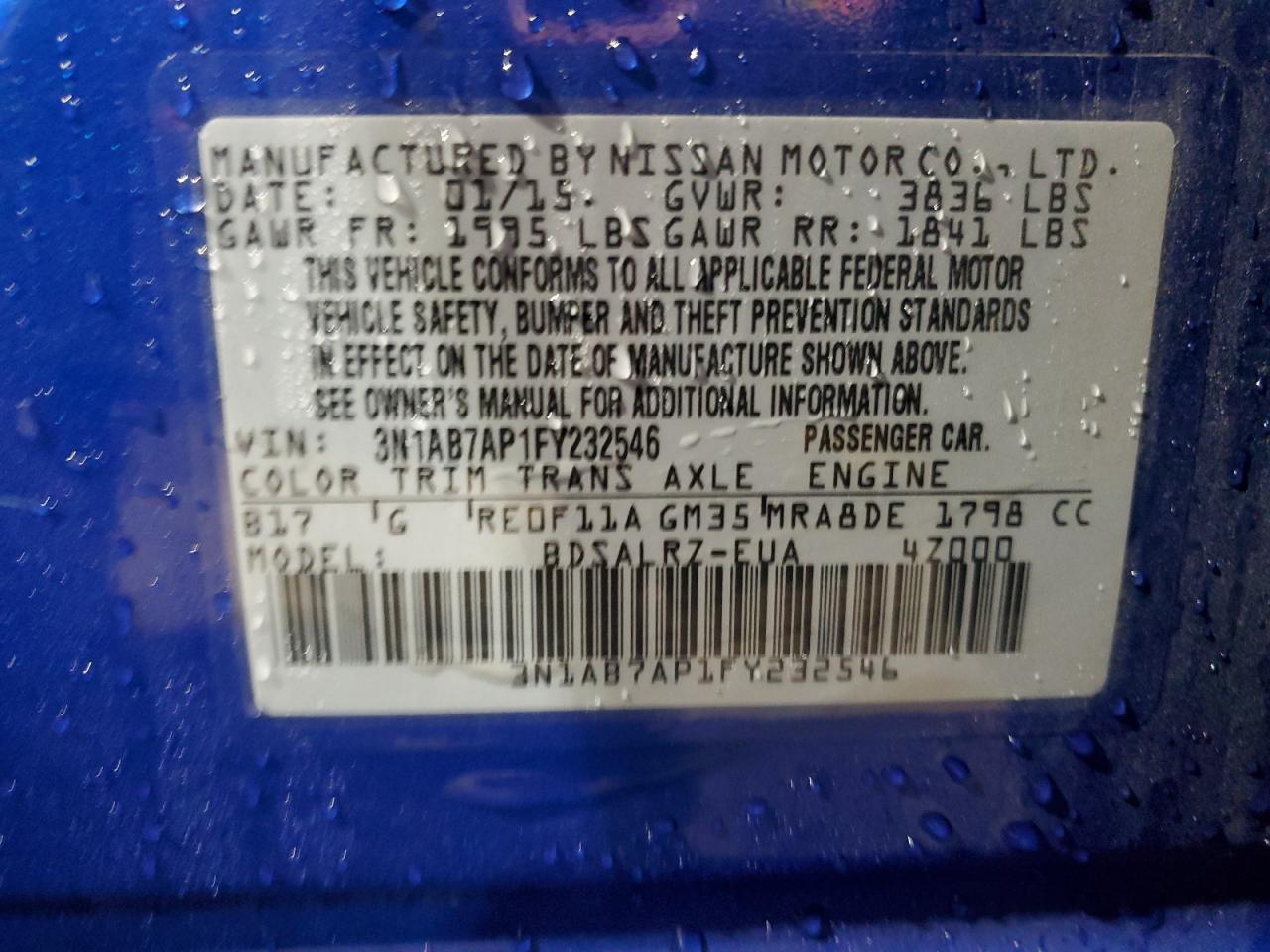 2015 Nissan Sentra VIN 3N1AB7AP1FY232546 Copart auction photo, minor dent/scratches / mechanical damage thumbnail 12