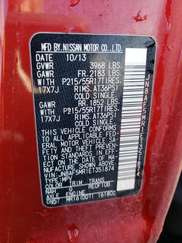 2014 Nissan Juke VIN JN8AF5MR1ET351874 Copart auction photo, rear end / hail damage thumbnail 14