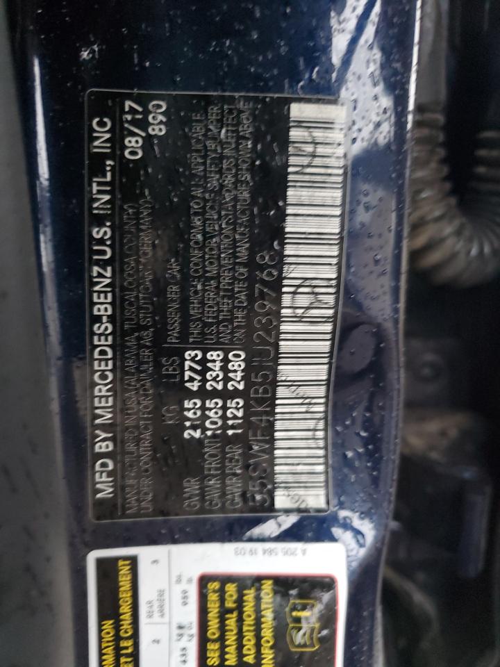 2018 Mercedes-Benz C-klasse VIN 55SWF4KB5JU239768 Copart auction photo, rollover damage thumbnail 14