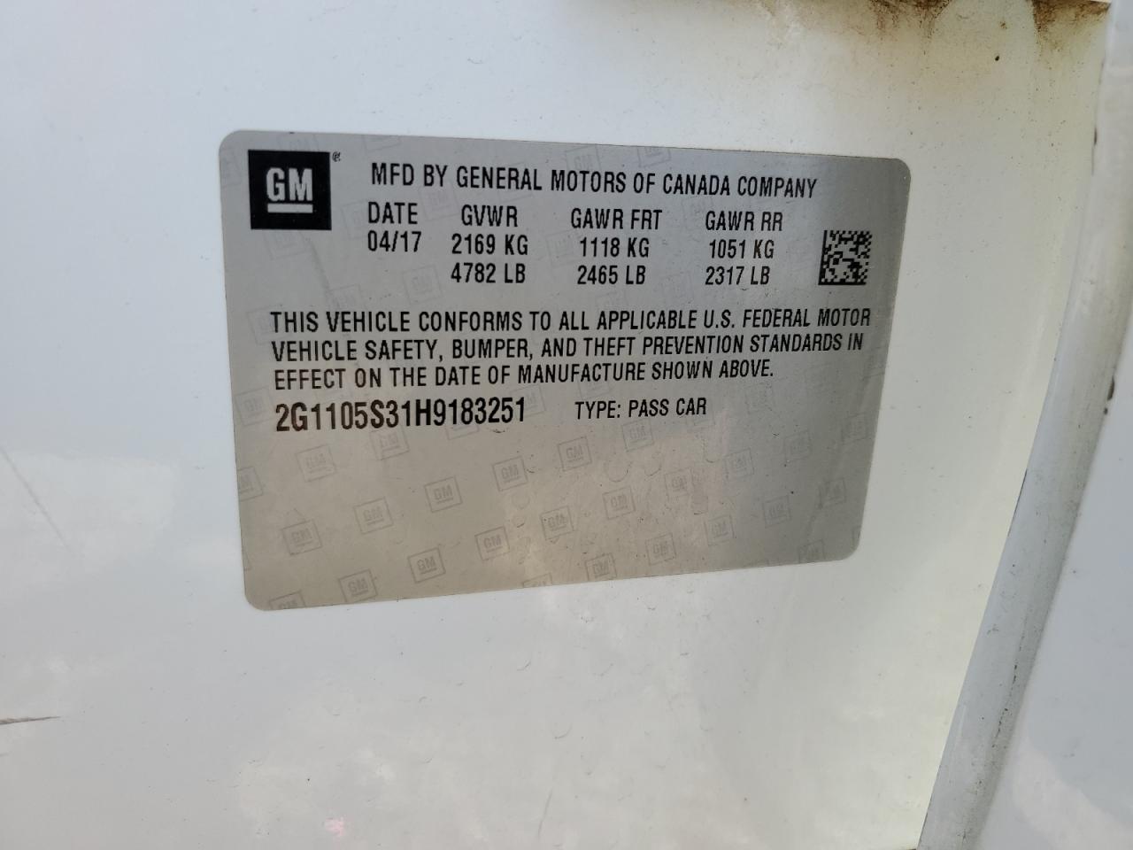 2017 Chevrolet Impala VIN 2G1105S31H9183251 Copart auction photo, front end damage thumbnail 14