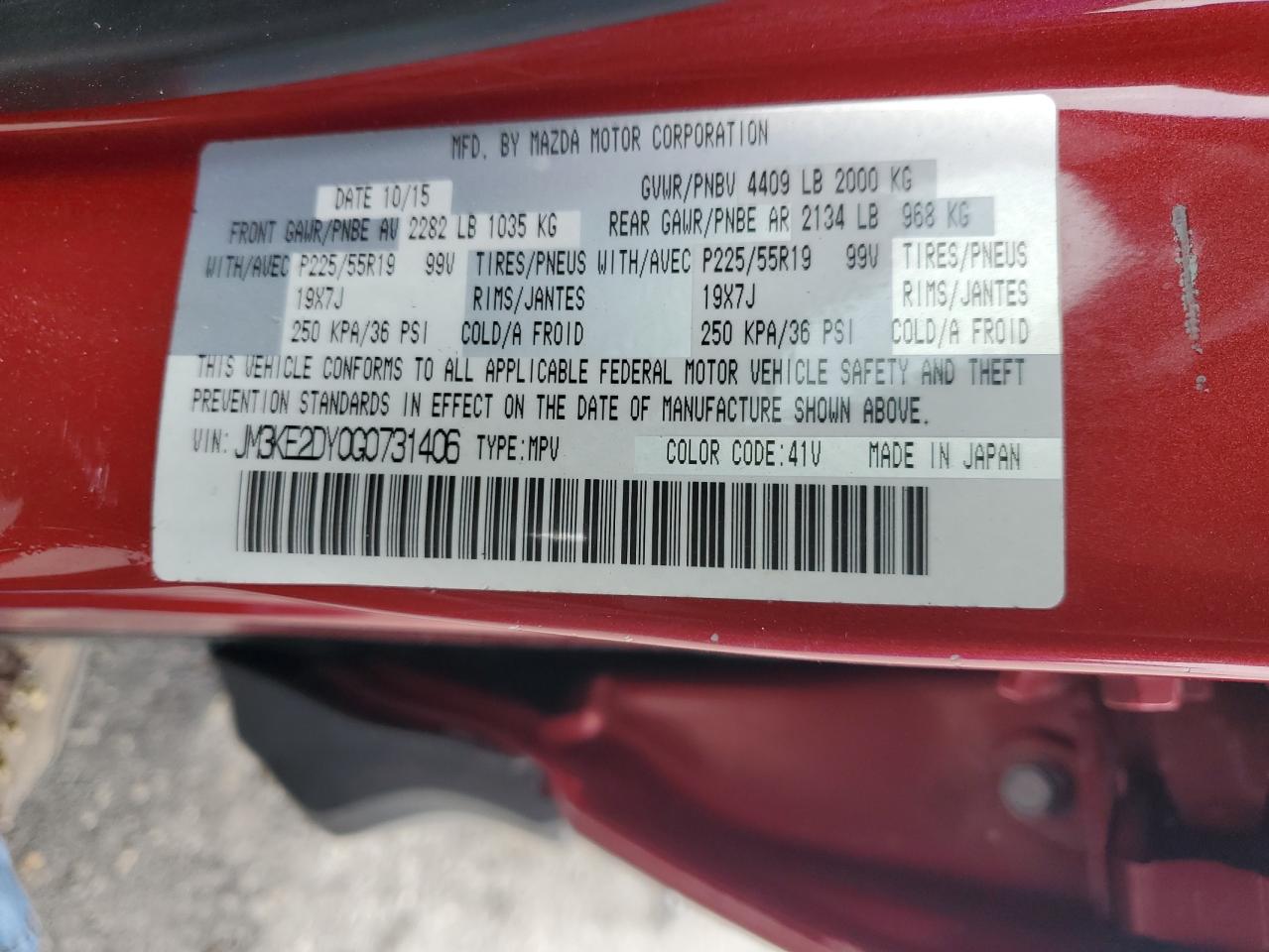 2016 Mazda CX-5 VIN JM3KE2DY0G0731406 Copart auction photo, all over damage thumbnail 12