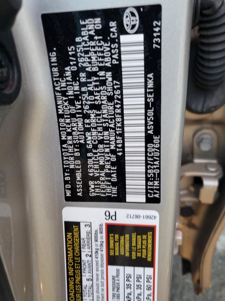 2015 Toyota Camry VIN 4T4BF1FK8FR472617 Copart auction photo, undercarriage / front end damage thumbnail 13