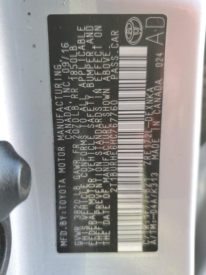 2017 Toyota Corolla VIN 2T1BURHE6HC767760 Copart auction photo, rear end damage thumbnail 12