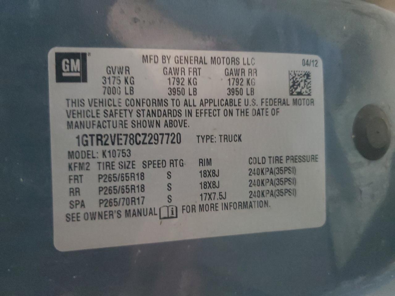 2012 GMC Sierra VIN 1GTR2VE78CZ297720 Copart auction photo, front end / side damage thumbnail 14