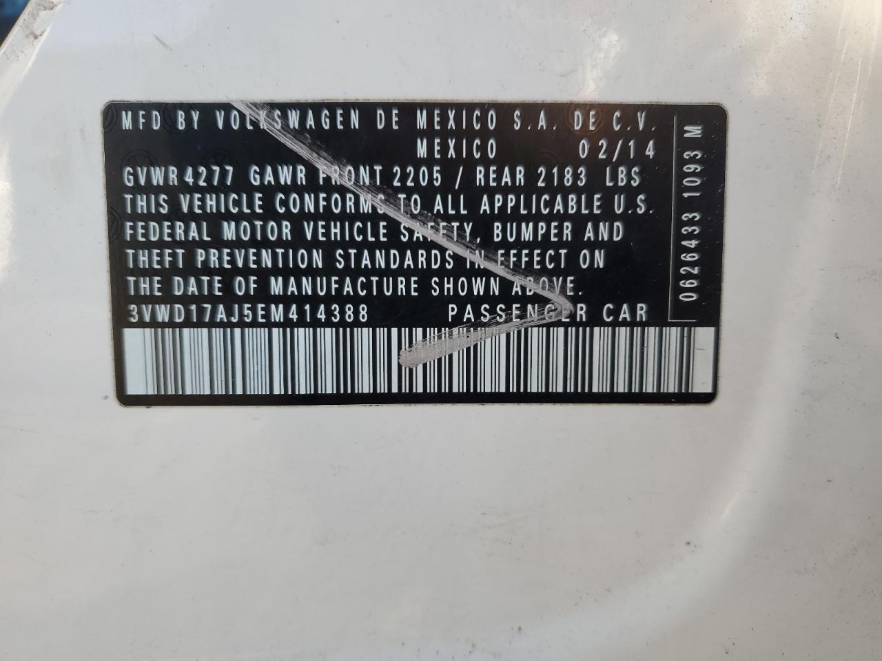 2014 Volkswagen Jetta VIN 3VWD17AJ5EM414388 Copart auction photo, front end / side damage thumbnail 13