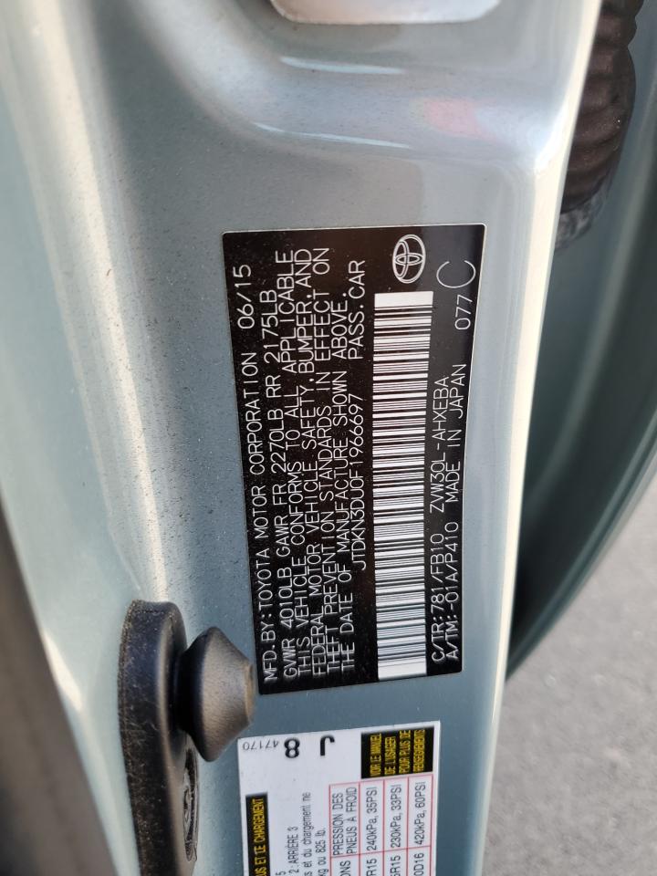 2015 Toyota Prius VIN JTDKN3DU0F1966697 Copart auction photo, front end / side damage thumbnail 15