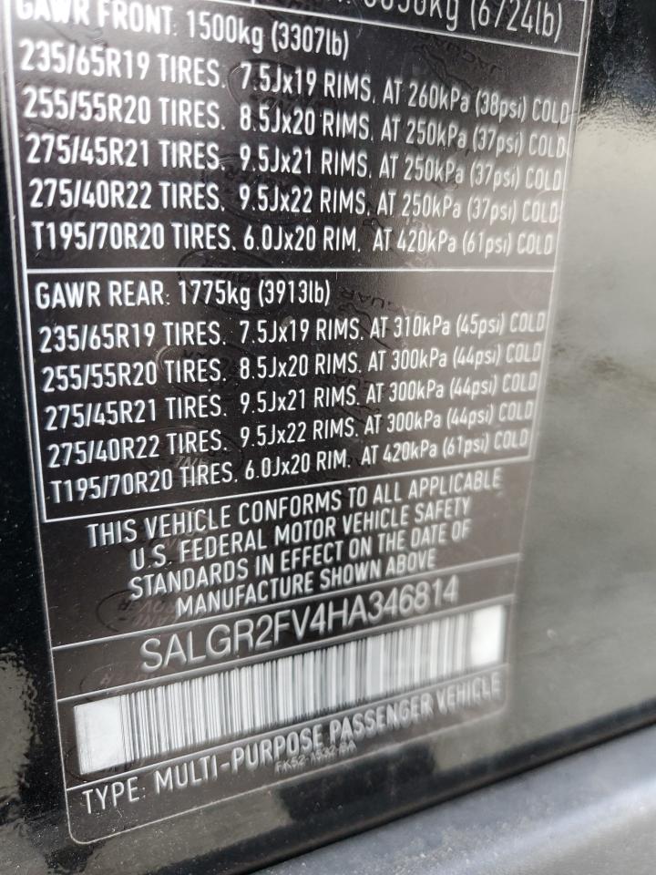 2017 Land Rover Range Rover VIN SALGR2FV4HA346814 Copart auction photo, mechanical damage thumbnail 13