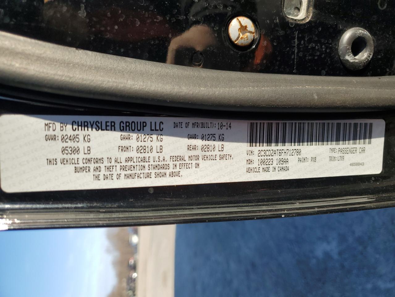 2015 Dodge Challenger VIN 2C3CDZAT6FH712780 Copart auction photo, rear end damage thumbnail 14