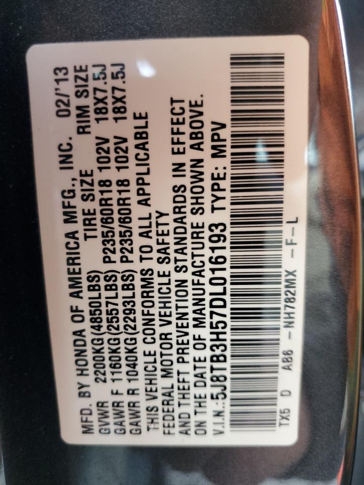 2013 Acura RDX VIN 5J8TB3H57DL016193 Copart auction photo, side damage thumbnail 15
