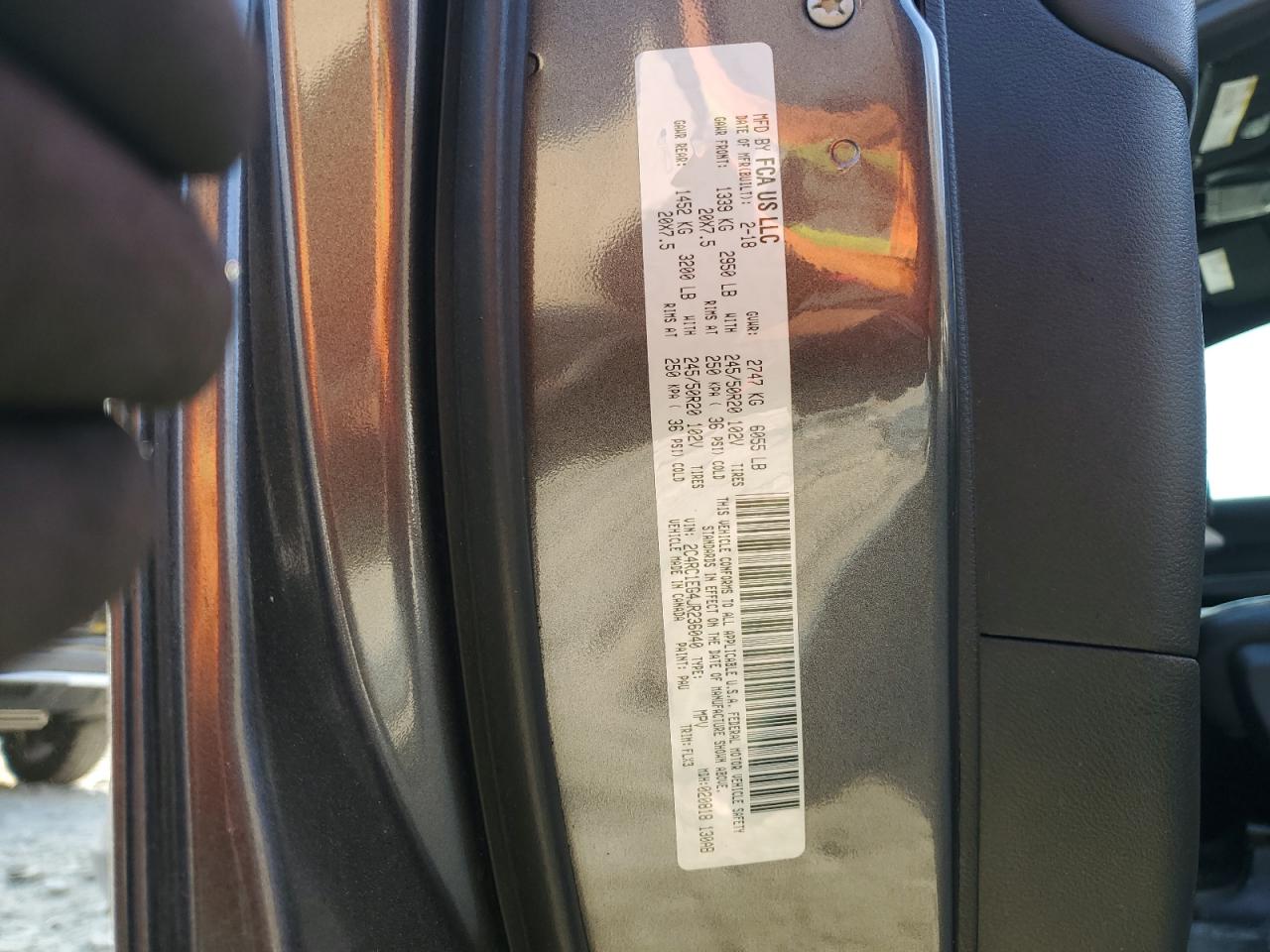2018 Chrysler Pacifica VIN 2C4RC1EG4JR236040 Copart auction photo, rear end damage thumbnail 15