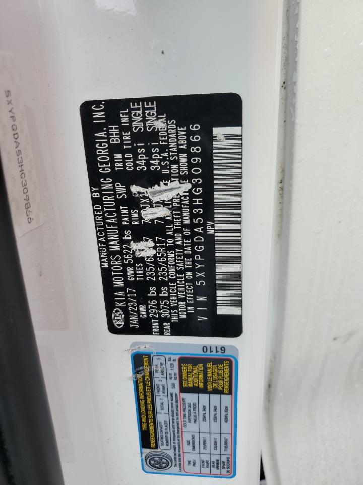 2017 KIA Sorento VIN 5XYPGDA53HG309866 Copart auction photo, side / undercarriage damage thumbnail 15