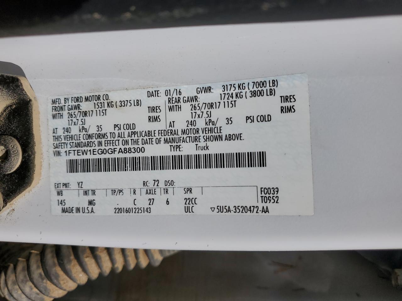 2016 Ford F-150 VIN 1FTEW1EG0GFA88300 Copart auction photo, water/flood damage thumbnail 13