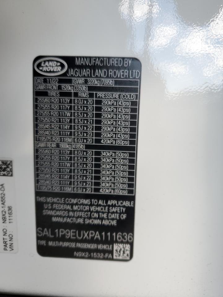 2023 Land Rover Range Rover VIN SAL1P9EUXPA111636 Copart auction photo, rear end / minor dent/scratches damage thumbnail 15
