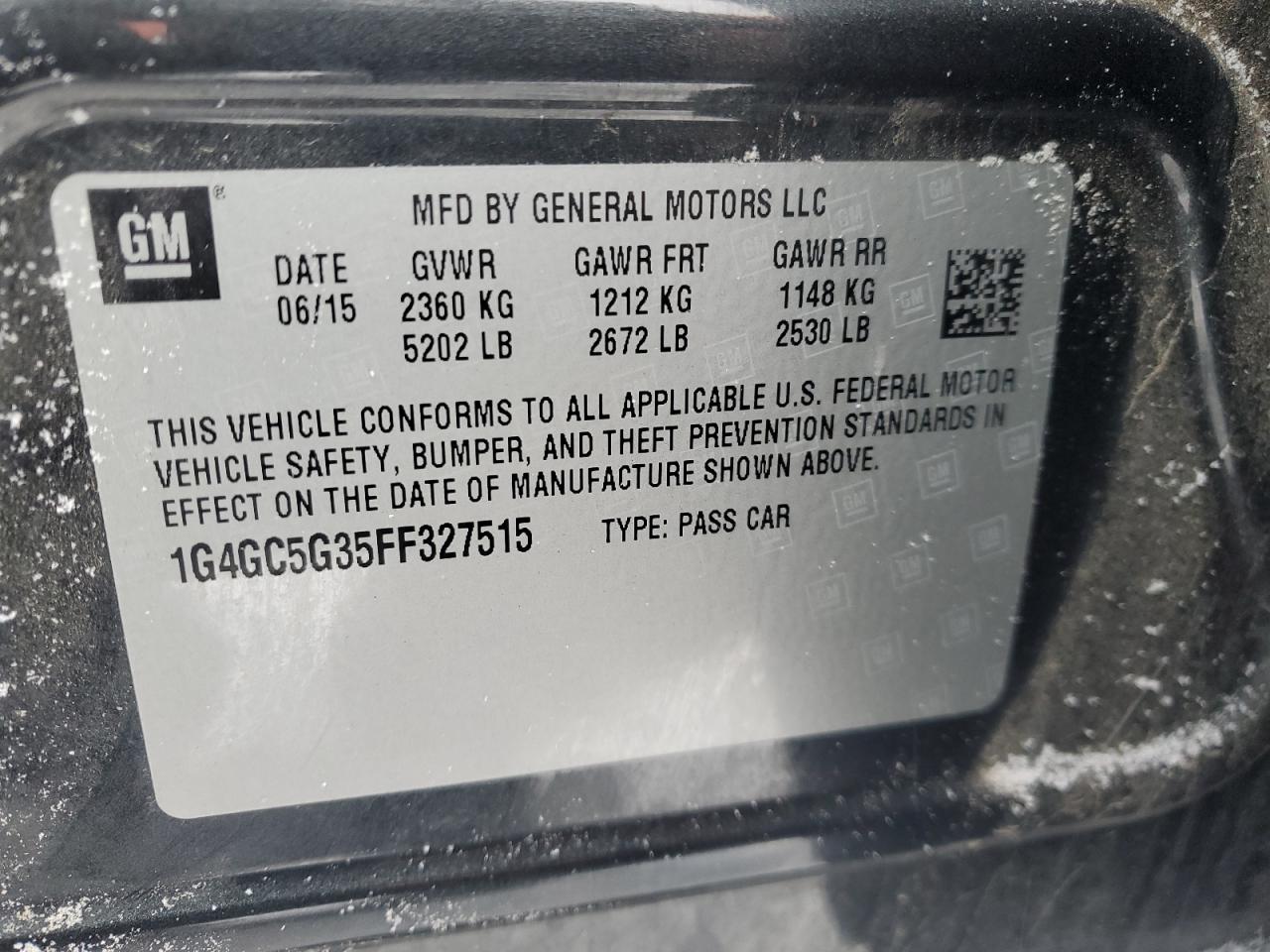 2015 Buick LaCrosse VIN 1G4GC5G35FF327515 Copart auction photo, front end damage thumbnail 12
