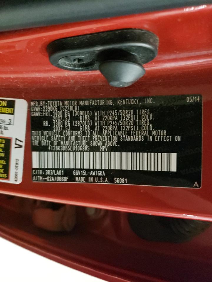 2014 Toyota Venza VIN 4T3BK3BB5EU106885 Copart auction photo, undercarriage damage thumbnail 13