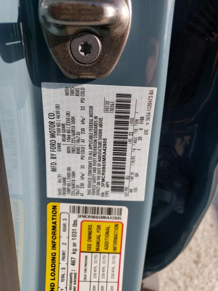 2021 Ford Bronco VIN 3FMCR9B65MRA42805 Copart auction photo, all over damage thumbnail 13