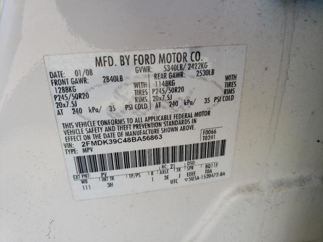 2008 Ford Edge VIN 2FMDK39C48BA56863 Copart auction photo, rear end / side damage thumbnail 13