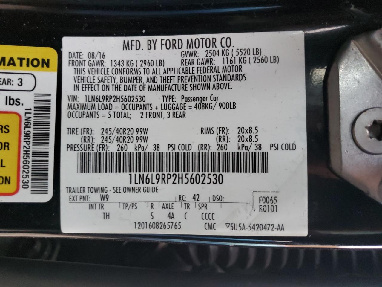 2017 Lincoln Continental VIN 1LN6L9RP2H5602530 Copart auction photo, front end / side damage thumbnail 12