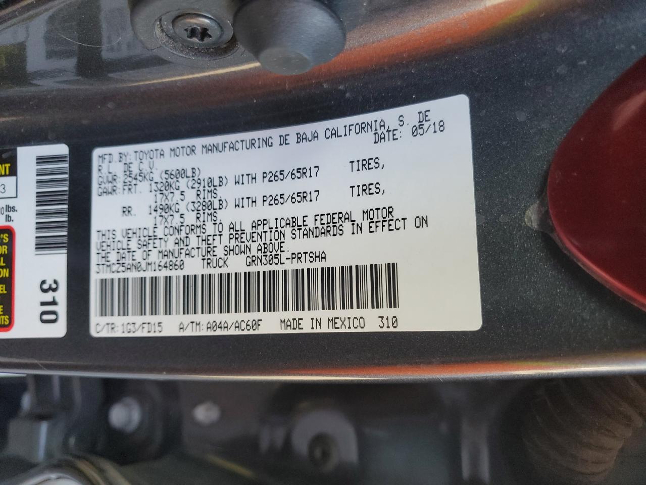 2018 Toyota Tacoma VIN 3TMCZ5AN0JM164860 Copart auction photo, front end damage thumbnail 12