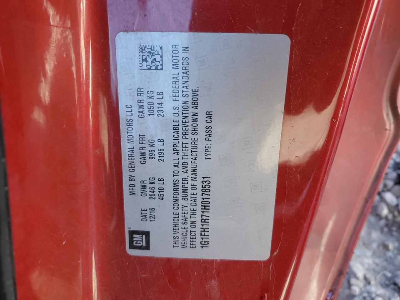 2017 Chevrolet Camaro VIN 1G1FH1R71H0178531 Copart auction photo, front end / all over damage thumbnail 14