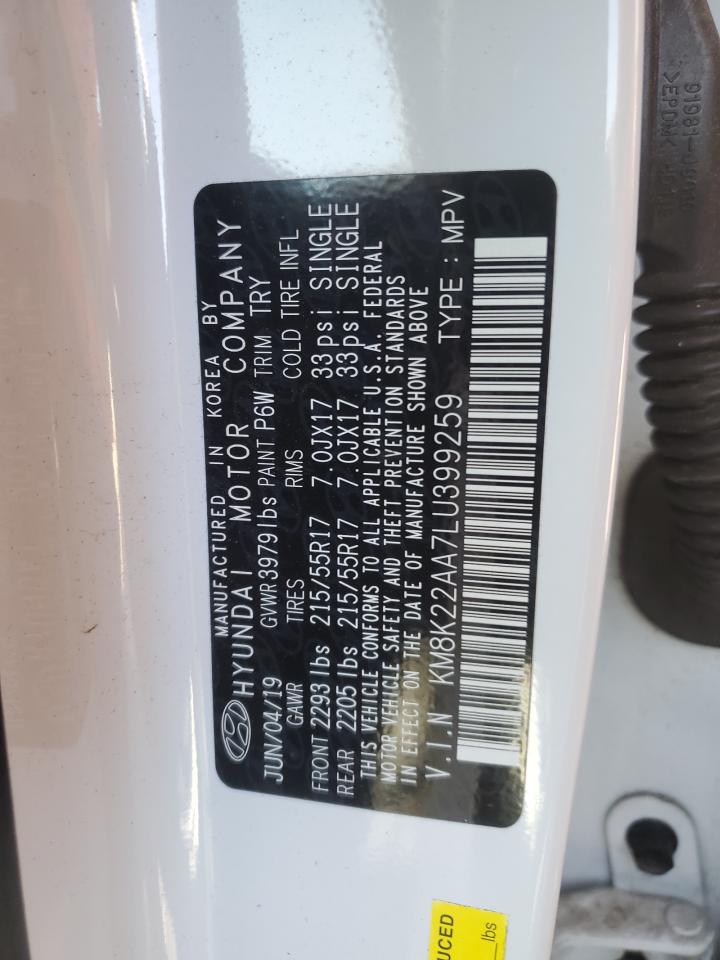 2020 Hyundai Kona VIN KM8K22AA7LU399259 Copart auction photo, rear end / side damage thumbnail 13