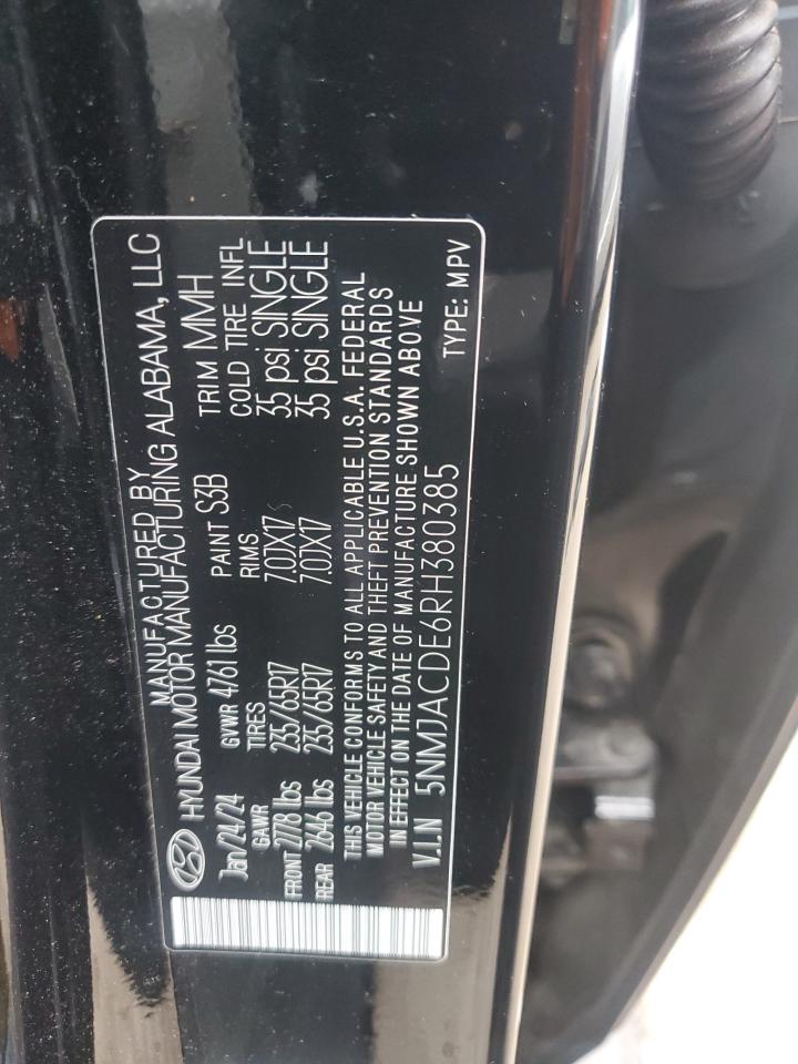 2024 Hyundai Tucson VIN 5NMJACDE6RH380385 Copart auction photo, rear end damage thumbnail 14