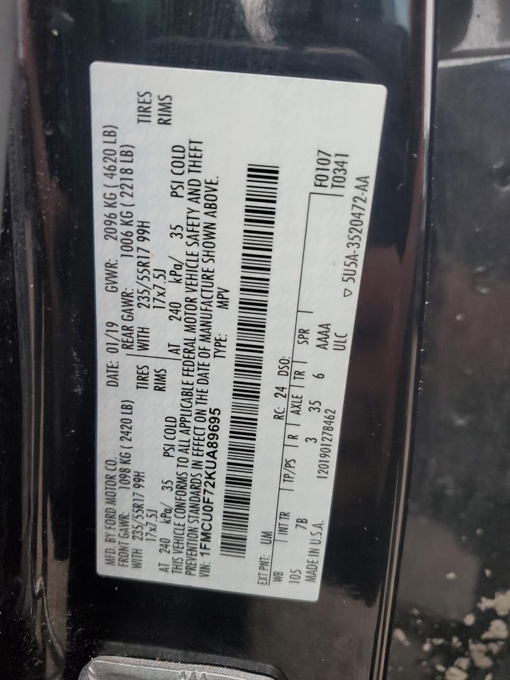 2019 Ford Escape VIN 1FMCU0F72KUA89695 Copart auction photo, undercarriage / front end damage thumbnail 13