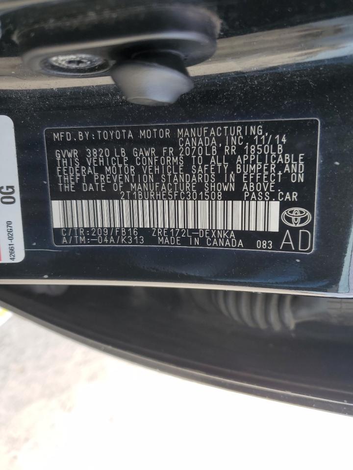 2015 Toyota Corolla VIN 2T1BURHE5FC301508 Copart auction photo, front end damage thumbnail 13