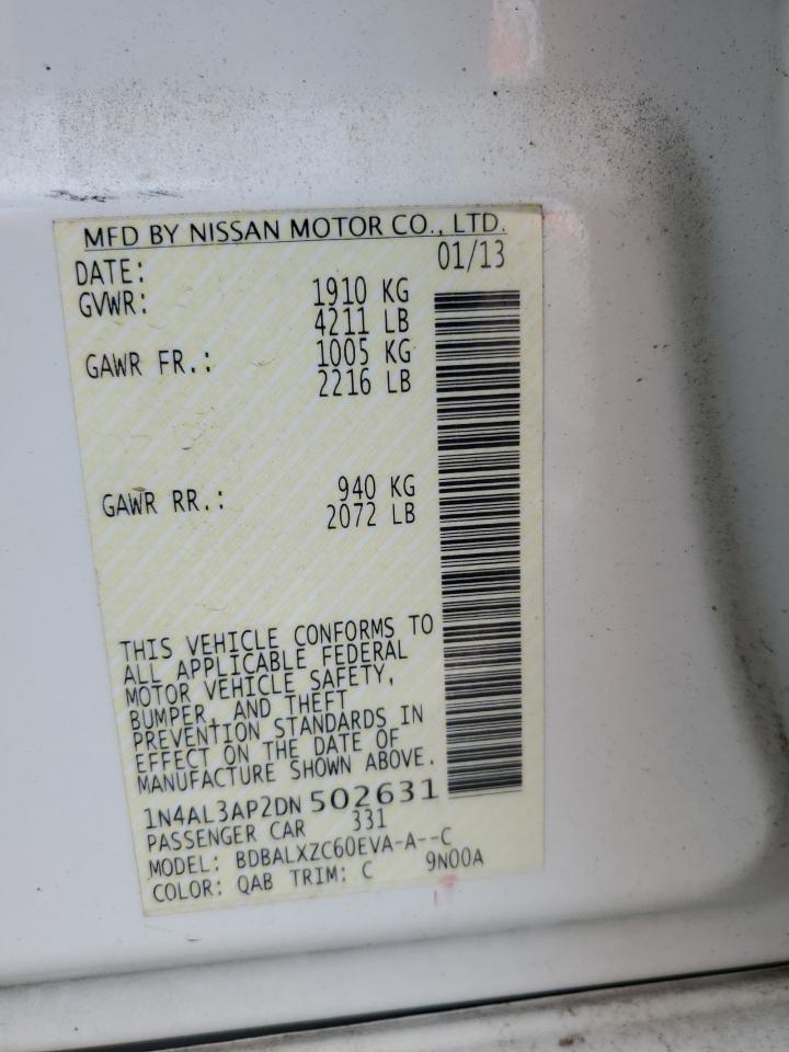 2013 Nissan Altima VIN 1N4AL3AP2DN502631 Copart auction photo, front end / side damage thumbnail 12