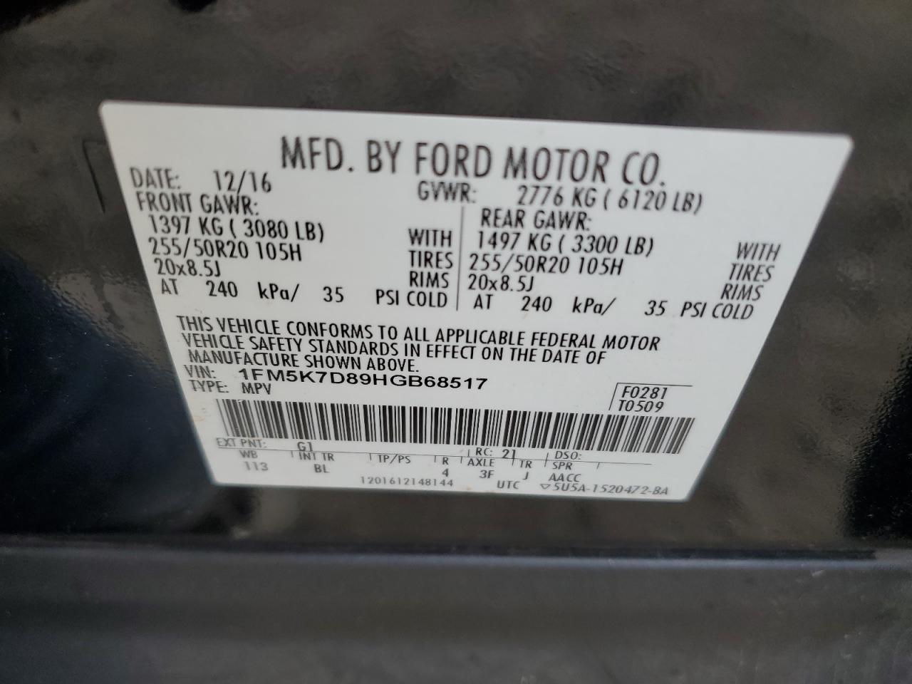 2017 Ford Explorer VIN 1FM5K7D89HGB68517 Copart auction photo, all over damage thumbnail 15