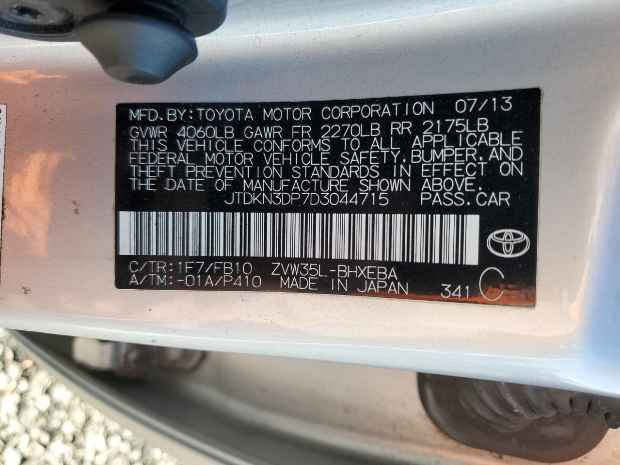 2013 Toyota Prius VIN JTDKN3DP7D3044715 Copart auction photo, front end damage thumbnail 14
