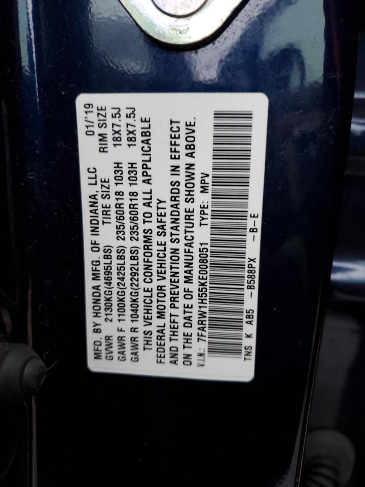 2019 Honda CR-V VIN 7FARW1H55KE008051 Copart auction photo, front end damage thumbnail 14