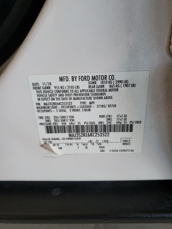 2019 Ford EcoSport VIN MAJ3S2KE6KC253522 Copart auction photo, front end damage thumbnail 15