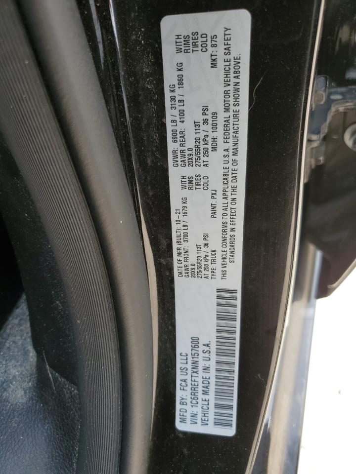 2022 RAM 1500 VIN 1C6RREFTXNN157600 Copart auction photo, front end / minor dent/scratches damage thumbnail 12