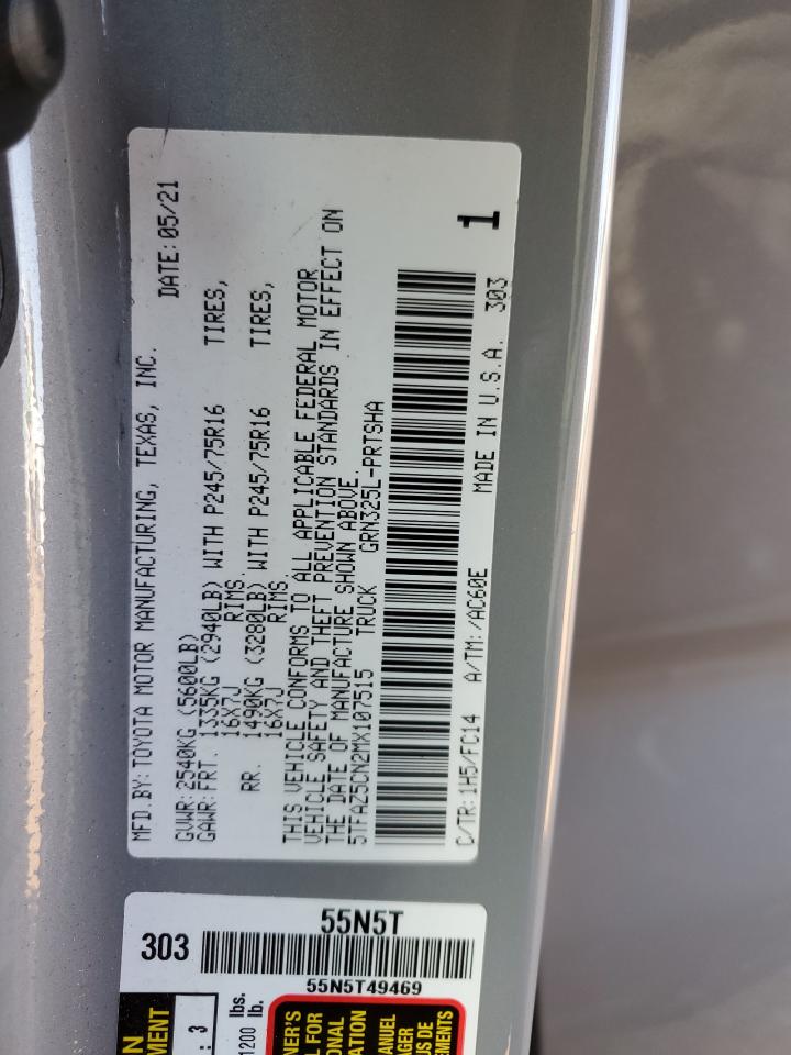 2021 Toyota Tacoma VIN 5TFAZ5CN2MX107515 Copart auction photo, front end damage thumbnail 13