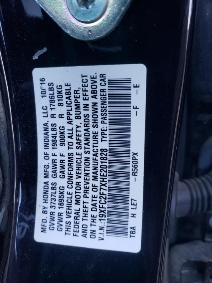 2017 Honda Civic VIN 19XFC2F7XHE201828 Copart auction photo, front end damage thumbnail 12