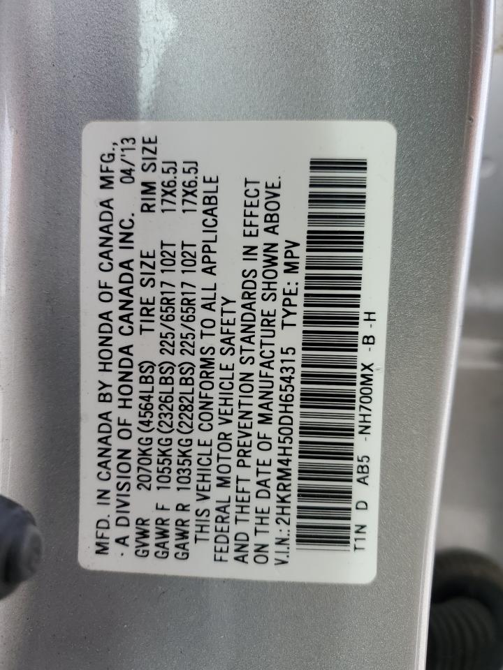2013 Honda CR-V VIN 2HKRM4H50DH654315 Copart auction photo, side / front end damage thumbnail 15
