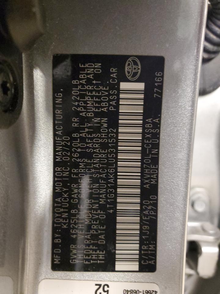 2020 Toyota Camry VIN 4T1G31AK6LU531532 Copart auction photo, front end / side damage thumbnail 12
