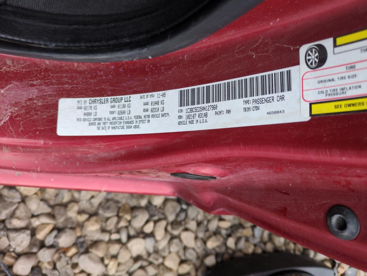 2010 Chrysler Sebring VIN 1C3BC5ED5AN127960 Copart auction photo, vandalism damage thumbnail 12