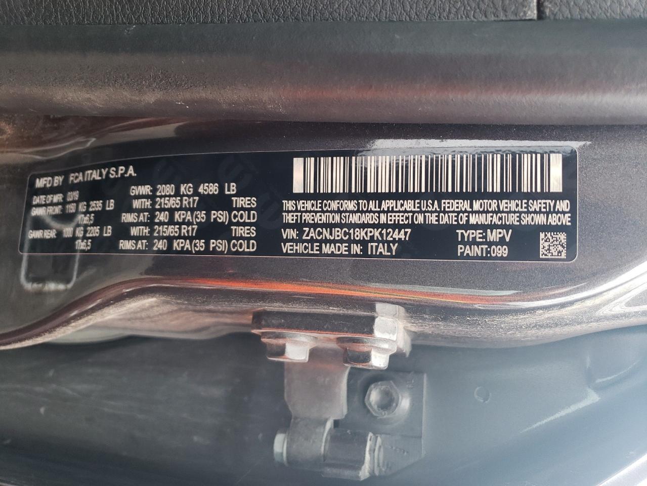 2019 Jeep Renegade VIN ZACNJBC18KPK12447 Copart auction photo, mechanical / minor dent/scratches damage thumbnail 13