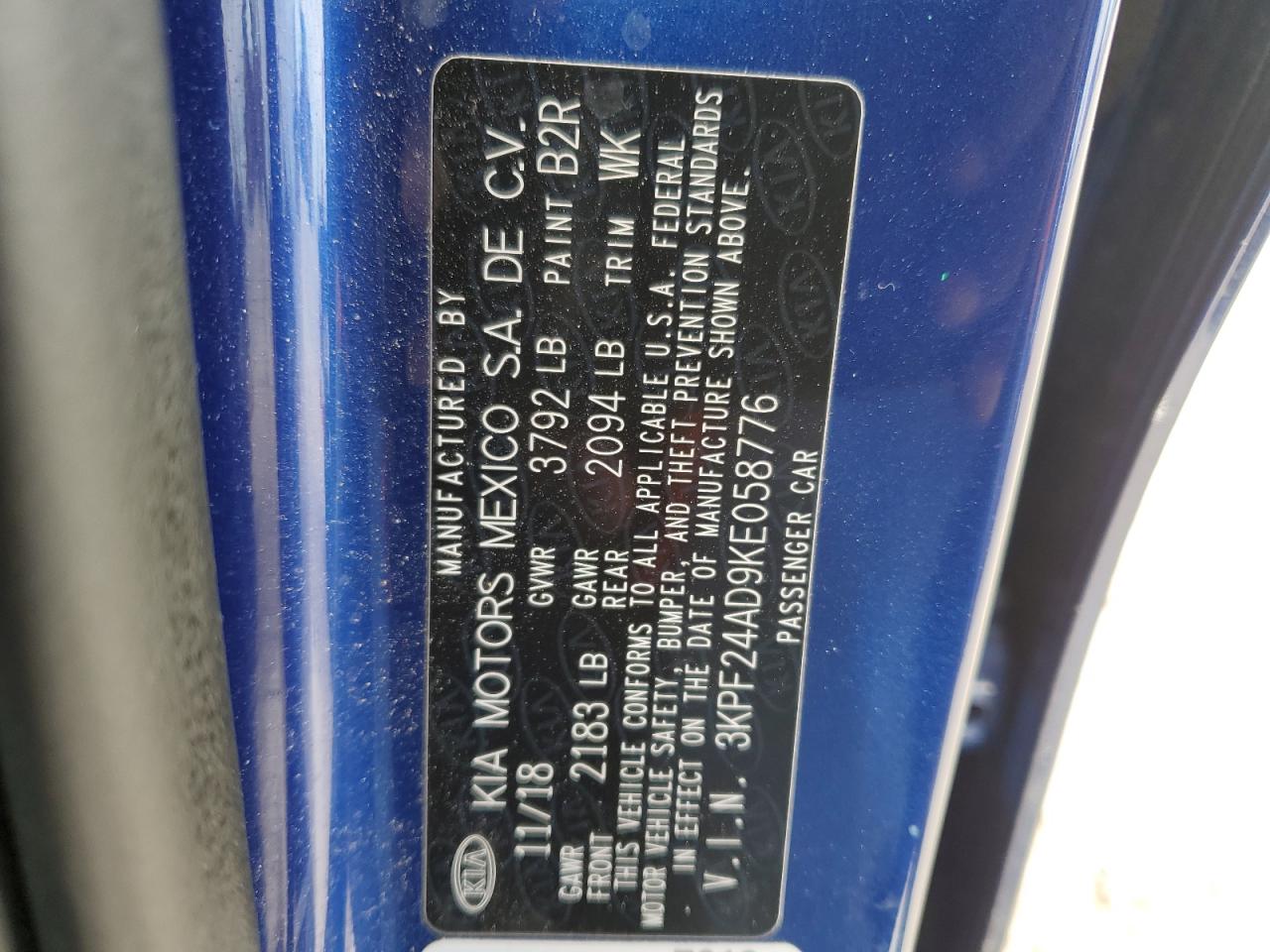 2019 KIA Forte VIN 3KPF24AD9KE058776 Copart auction photo, front end / side damage thumbnail 13
