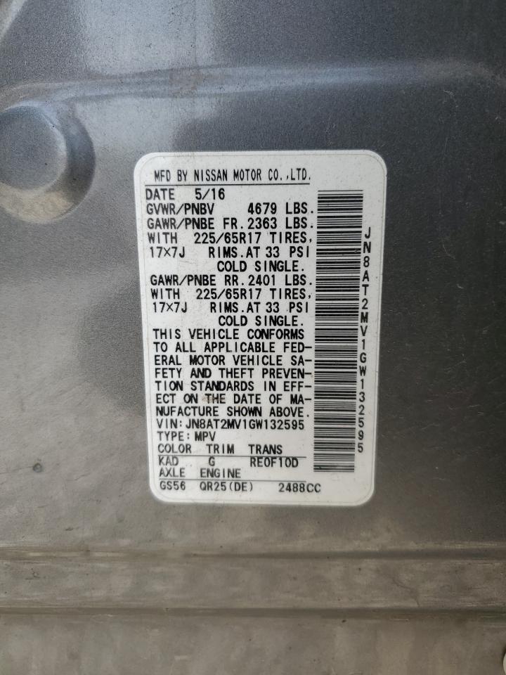 2016 Nissan Rogue VIN JN8AT2MV1GW132595 Copart auction photo, front end damage thumbnail 15