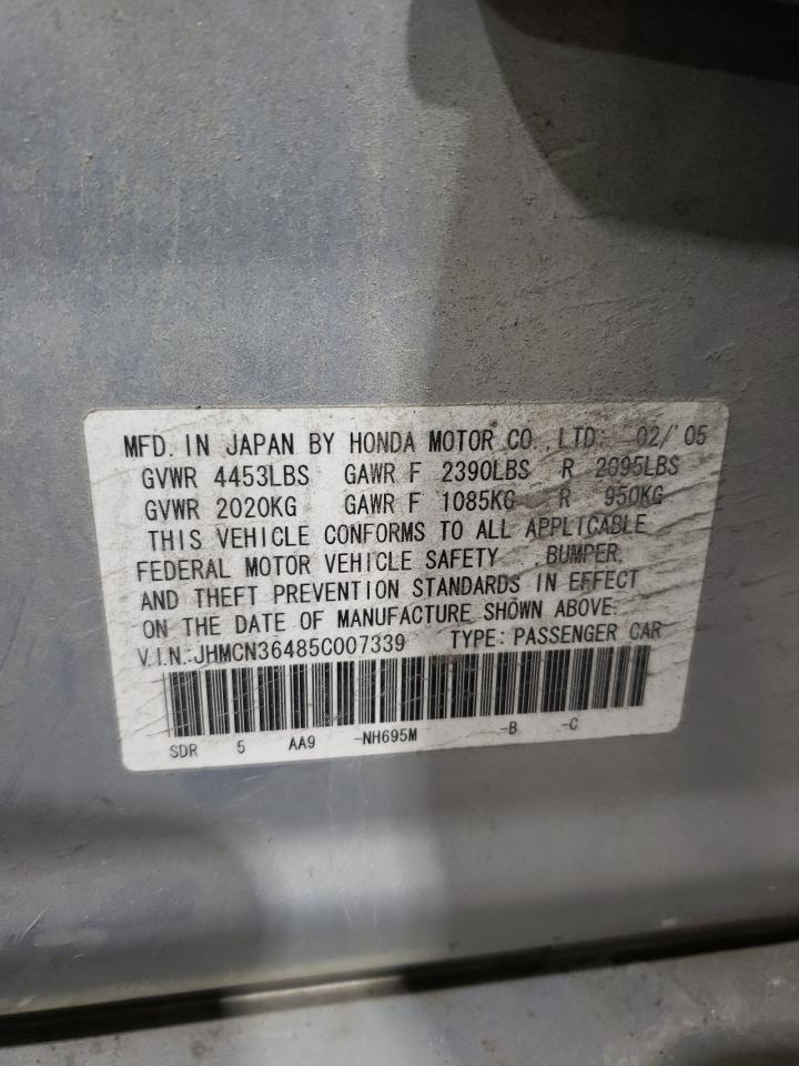 2005 Honda Accord VIN JHMCN36485C007339 Copart auction photo, front end / rear end damage thumbnail 12